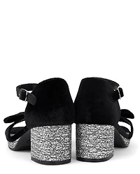 Girls Glitter Velvet Platform Block Heels