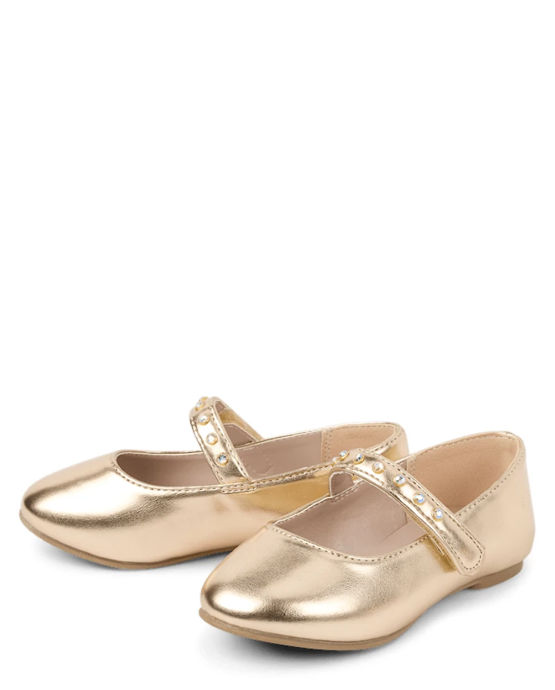Toddler Girls Metallic Rhinestone Ballet Flats