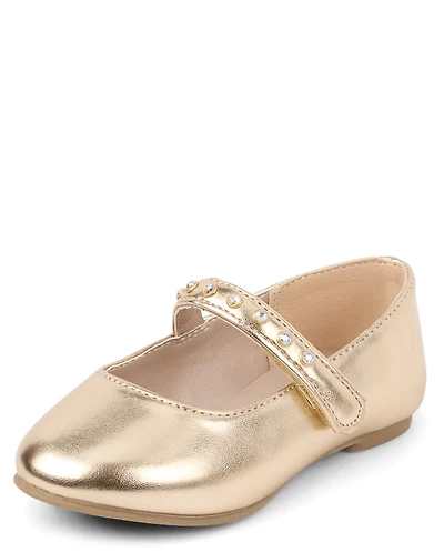 Toddler Girls Metallic Rhinestone Ballet Flats