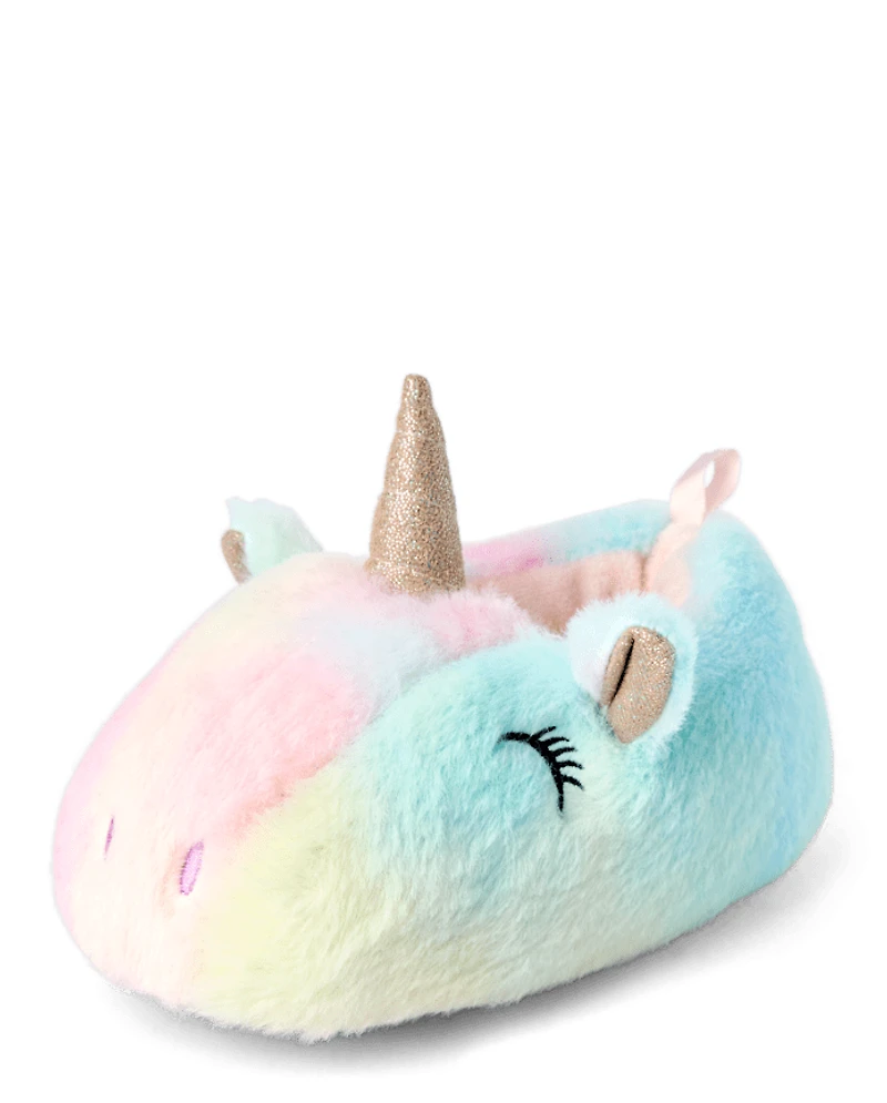 Toddler Girls Rainbow Unicorn Slippers