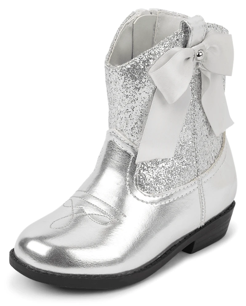 Toddler Girls Glitter Bow Cowgirl Booties