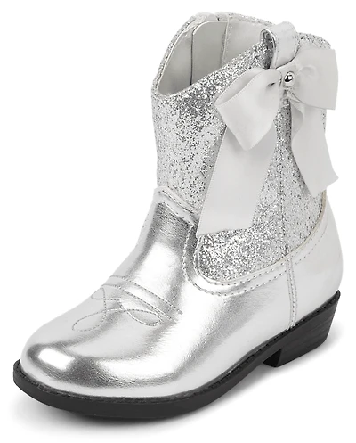 Toddler Girls Glitter Bow Cowgirl Booties