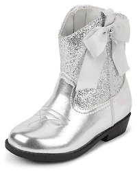 Toddler Girls Glitter Bow Cowgirl Booties
