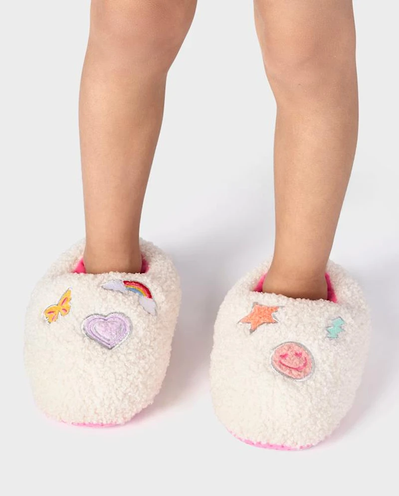 Toddler Girls Embroidered Icon Slippers