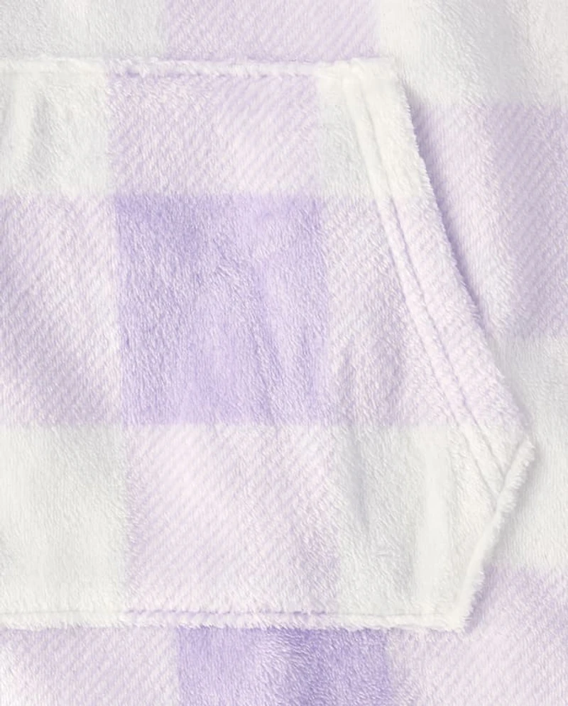 Girls Gingham Blanket Hoodie Pajamas - Cozy Fleece