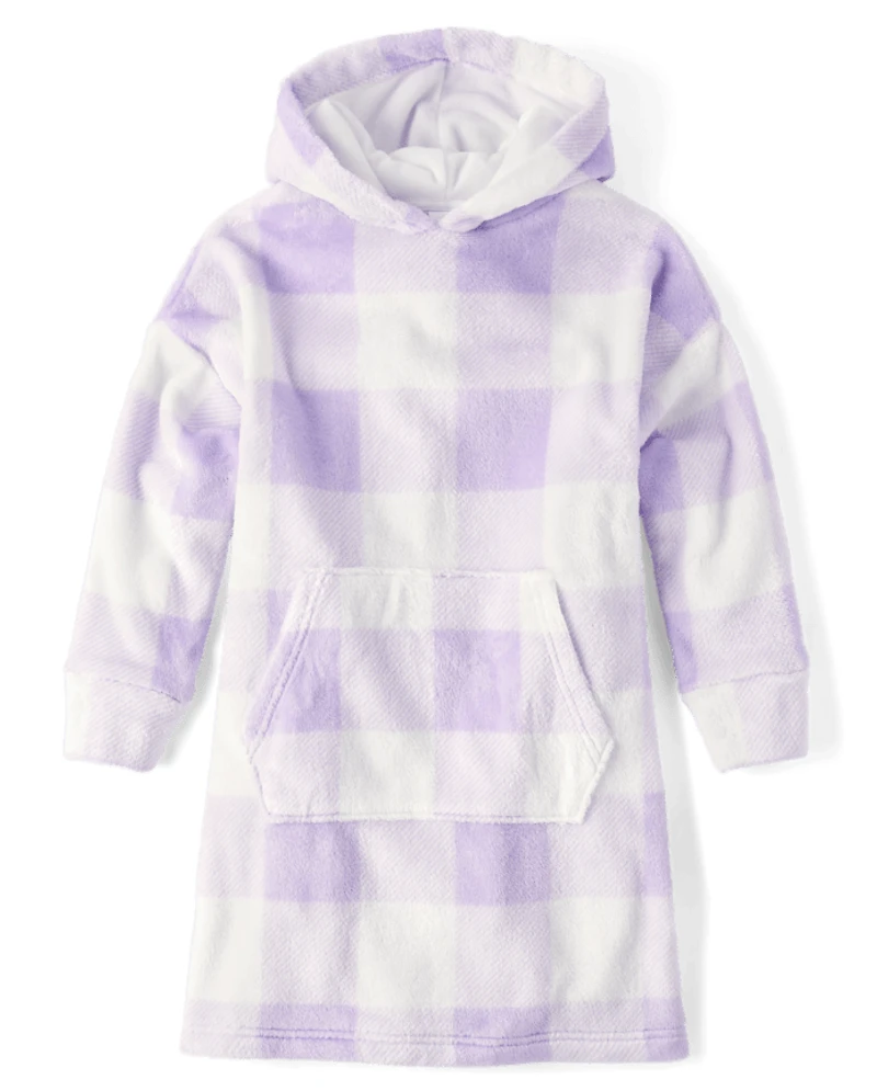 Girls Gingham Blanket Hoodie Pajamas - Cozy Fleece