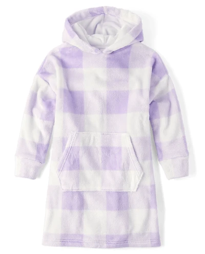 Girls Gingham Blanket Hoodie Pajamas - Cozy Fleece