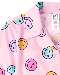Girls Rainbow Happy Face Button Front Pajamas