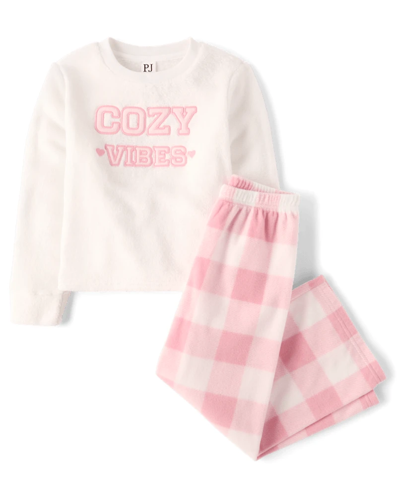 Girls Embroidered Cozy Club Fleece Pajamas