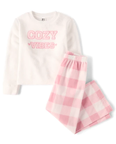 Girls Embroidered Cozy Club Fleece Pajamas