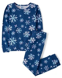 Pyjama en coton ajusté à motif flocons de neige pour filles