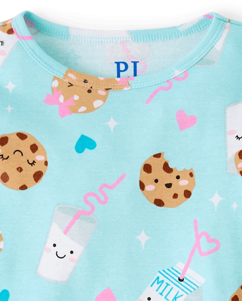 Girls Milk And Cookies Snug Fit Cotton Pajamas