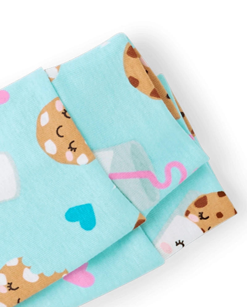 Girls Milk And Cookies Snug Fit Cotton Pajamas