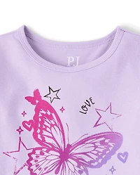 Girls Butterfly Snug Fit Cotton Pajamas