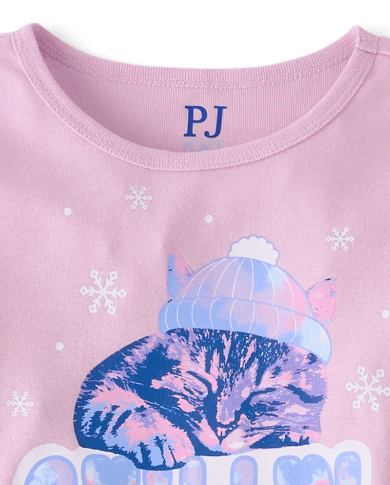 Girls Cat Beanie Snug Fit Cotton Pajamas