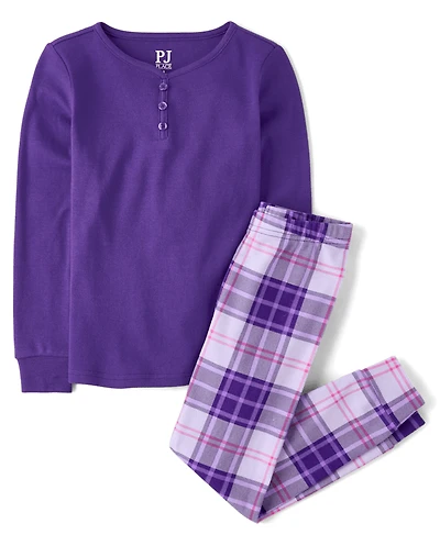 Pyjama Henley en coton ajusté à carreaux pour fille