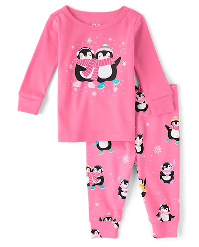 Baby And Toddler Girls Penguin Snug Fit Cotton Pajamas