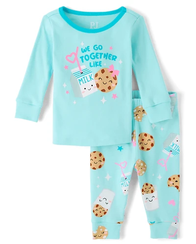 Baby And Toddler Girls Milk Cookies Snug Fit Cotton Pajamas