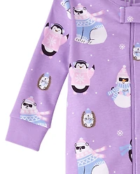 Baby And Toddler Girls Winter Critter Snug Fit Cotton Footed One Piece Pajamas
