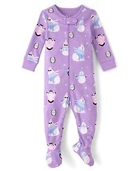 Baby And Toddler Girls Winter Critter Snug Fit Cotton Footed One Piece Pajamas