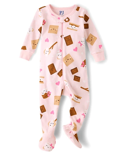 Pyjama une pièce en coton à pieds, coupe ajustée, motif S'mores