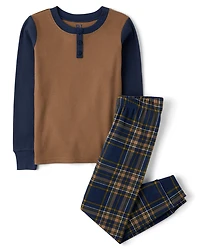 Pyjama Henley en coton à carreaux pour garçon