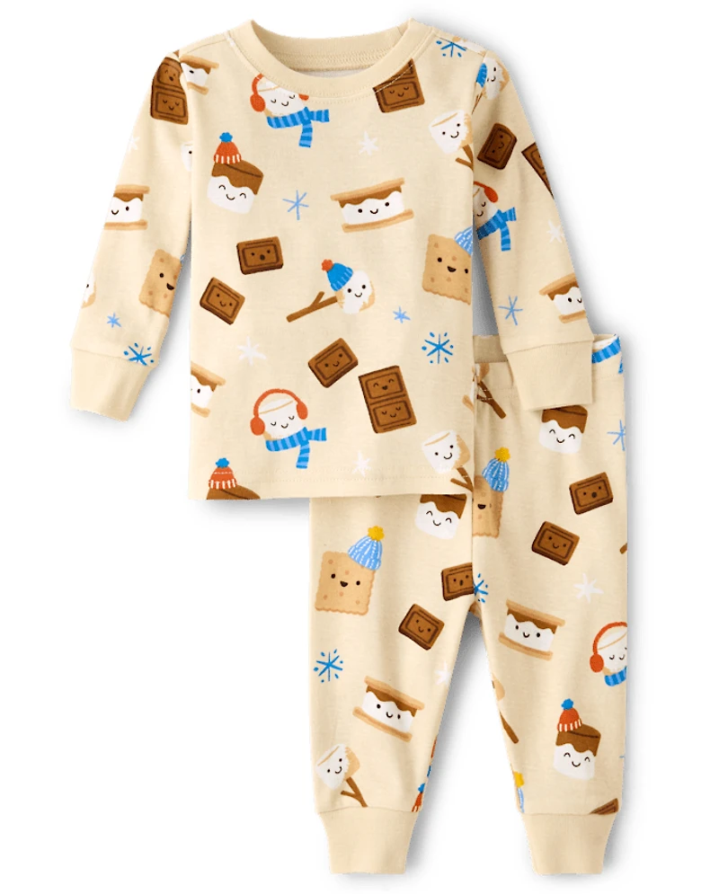 Pyjama d'hiver en coton ajusté à motif S'mores pour bébés et petits garçons