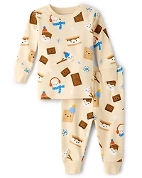Pyjama d'hiver en coton ajusté à motif S'mores pour bébés et petits garçons