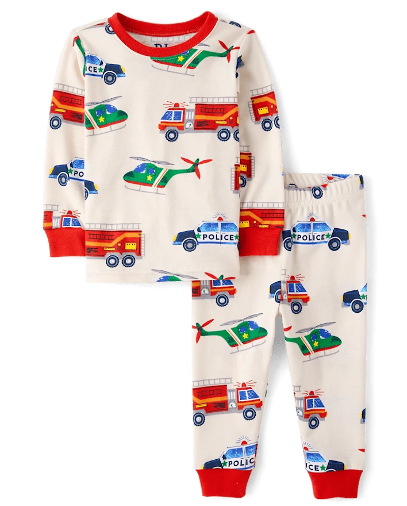 Baby And Toddler Boys Rescue Vehicle Snug Fit Cotton Pajamas
