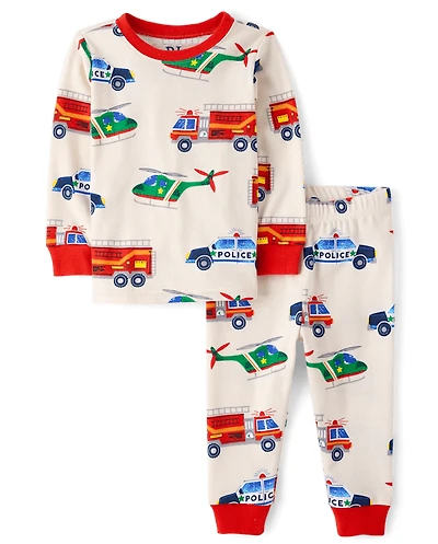 Baby And Toddler Boys Rescue Vehicle Snug Fit Cotton Pajamas