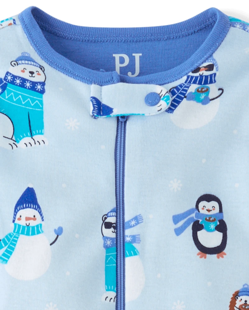 Pyjama une pièce en coton à pieds, motif animaux d'hiver, pour bébés et petits garçons