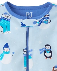 Pyjama une pièce en coton à pieds, motif animaux d'hiver, pour bébés et petits garçons