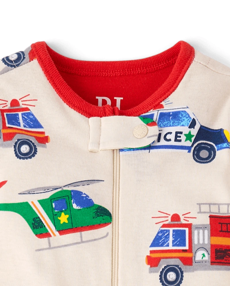 Baby And Toddler Boys Rescue Vehicle Snug Fit Cotton Footed One Piece Pajamas