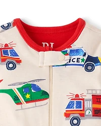 Baby And Toddler Boys Rescue Vehicle Snug Fit Cotton Footed One Piece Pajamas