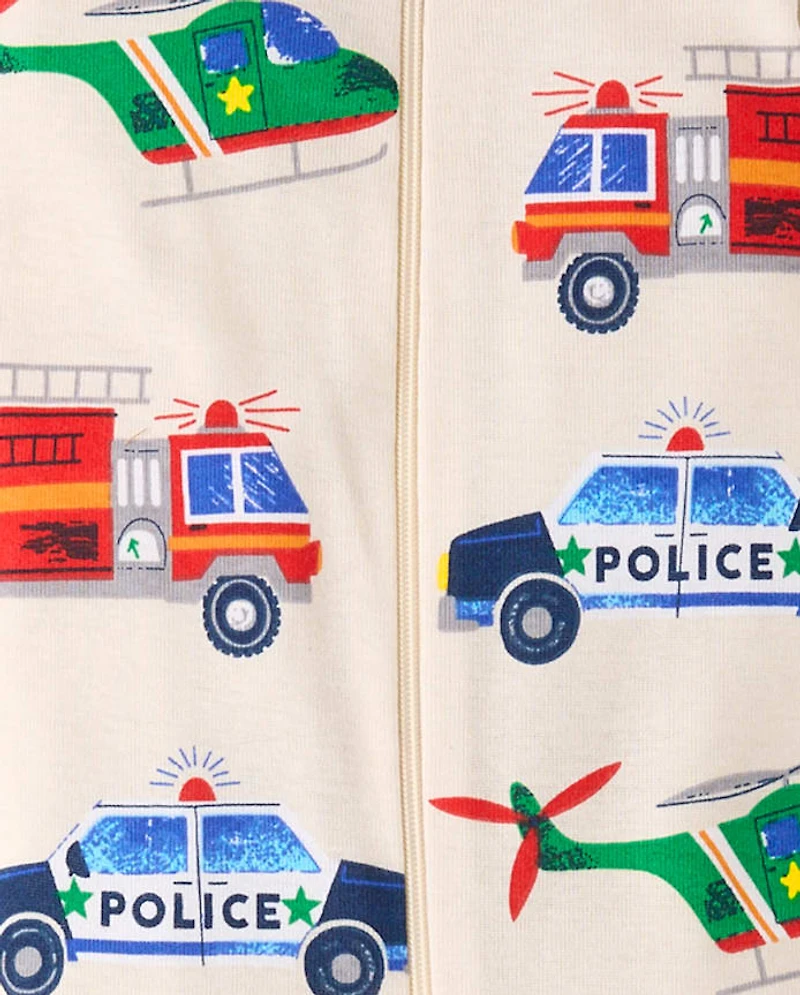 Baby And Toddler Boys Rescue Vehicle Snug Fit Cotton Footed One Piece Pajamas