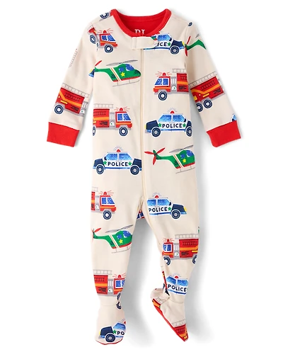 Baby And Toddler Boys Rescue Vehicle Snug Fit Cotton Footed One Piece Pajamas