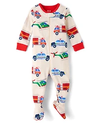 Baby And Toddler Boys Rescue Vehicle Snug Fit Cotton Footed One Piece Pajamas