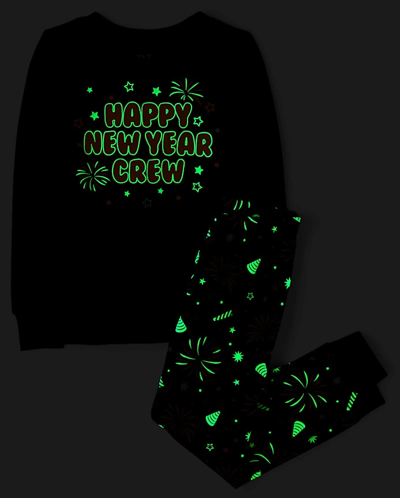 Pyjamas en coton assortis pour enfants, motif lumineux le Nouvel An