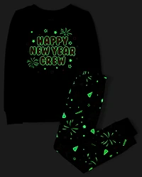 Pyjamas en coton assortis pour enfants, motif lumineux le Nouvel An