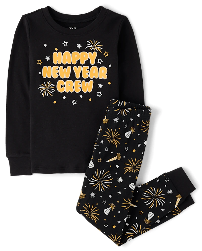 Pyjamas en coton assortis pour enfants, motif lumineux le Nouvel An
