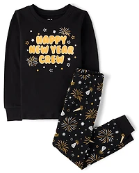 Pyjamas en coton assortis pour enfants, motif lumineux le Nouvel An
