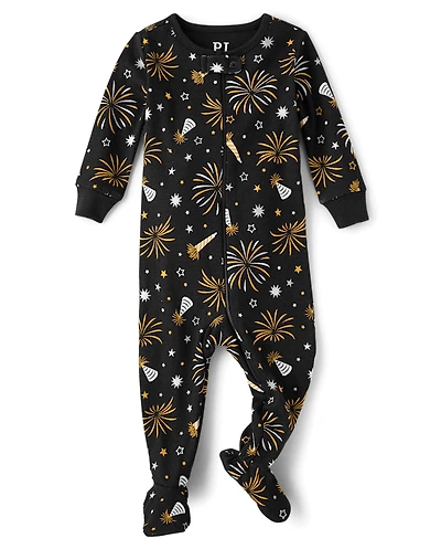 Baby And Toddler Matching Family New Year Snug Fit Cotton Footed One Piece Pajamas
