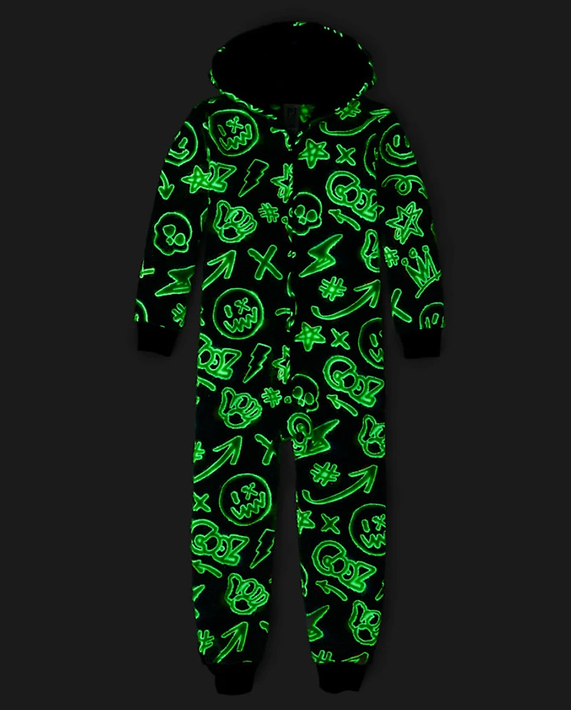 Boys Glow Graffiti Sherpa One Piece Pajamas