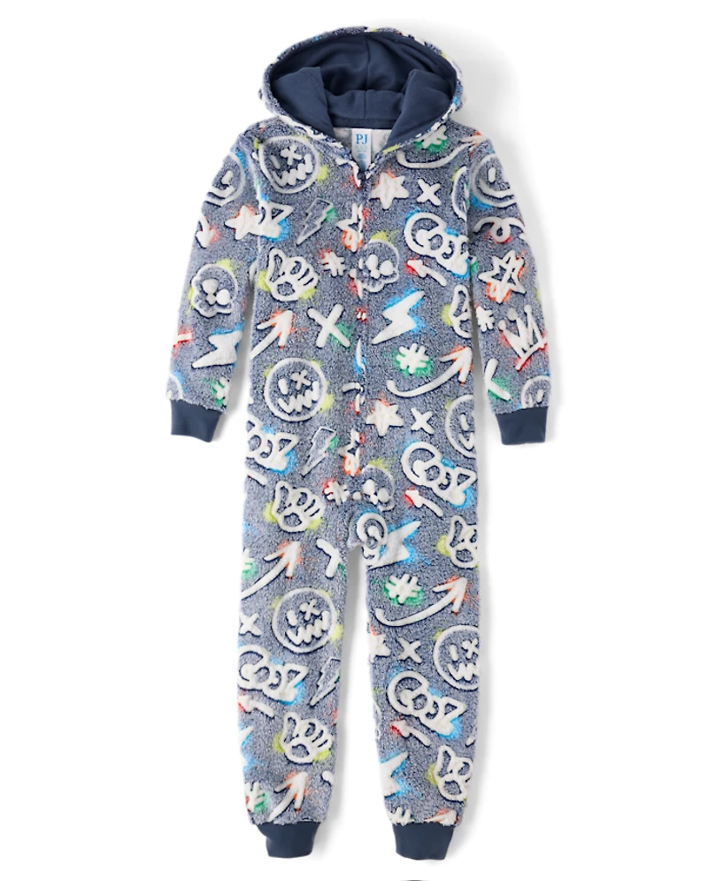 Boys Glow Graffiti Sherpa One Piece Pajamas