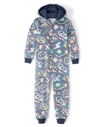 Boys Glow Graffiti Sherpa One Piece Pajamas
