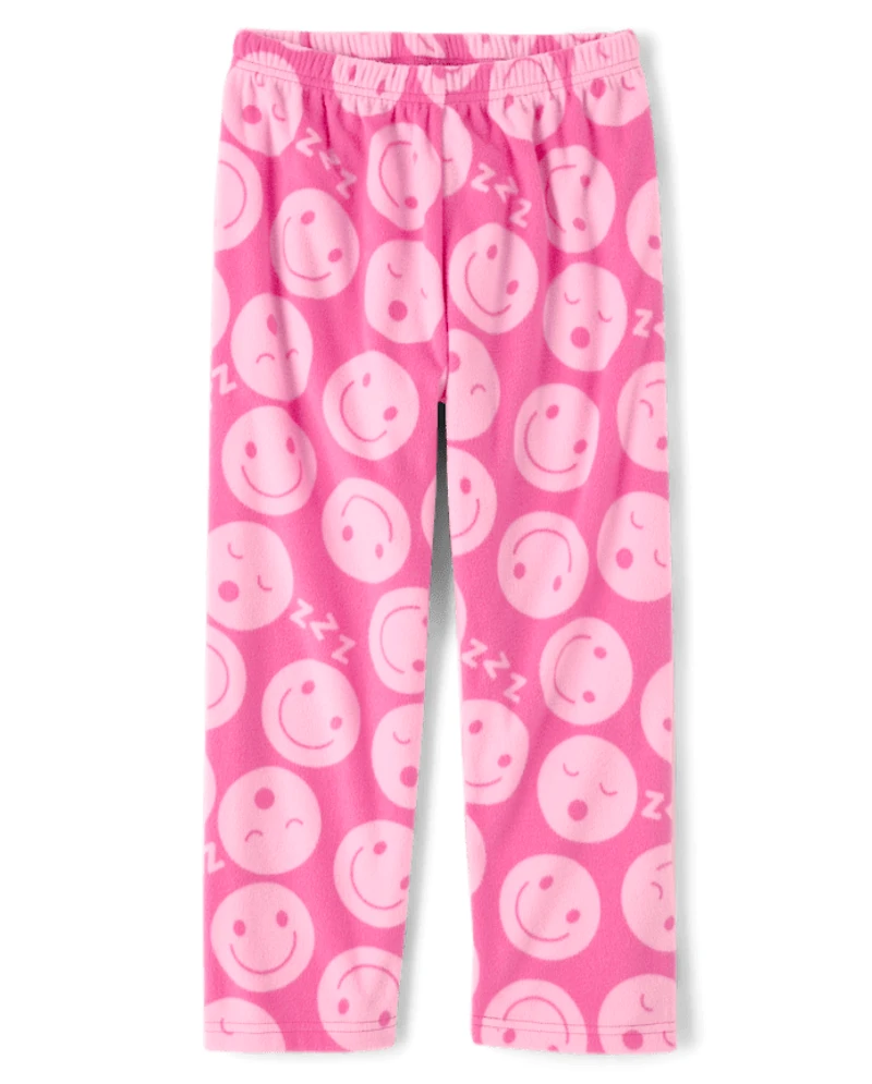 Pantalon de pyjama en microfibre polaire à motif visage souriant pour filles