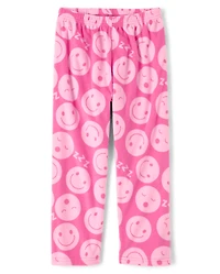 Pantalon de pyjama en microfibre polaire à motif visage souriant pour filles