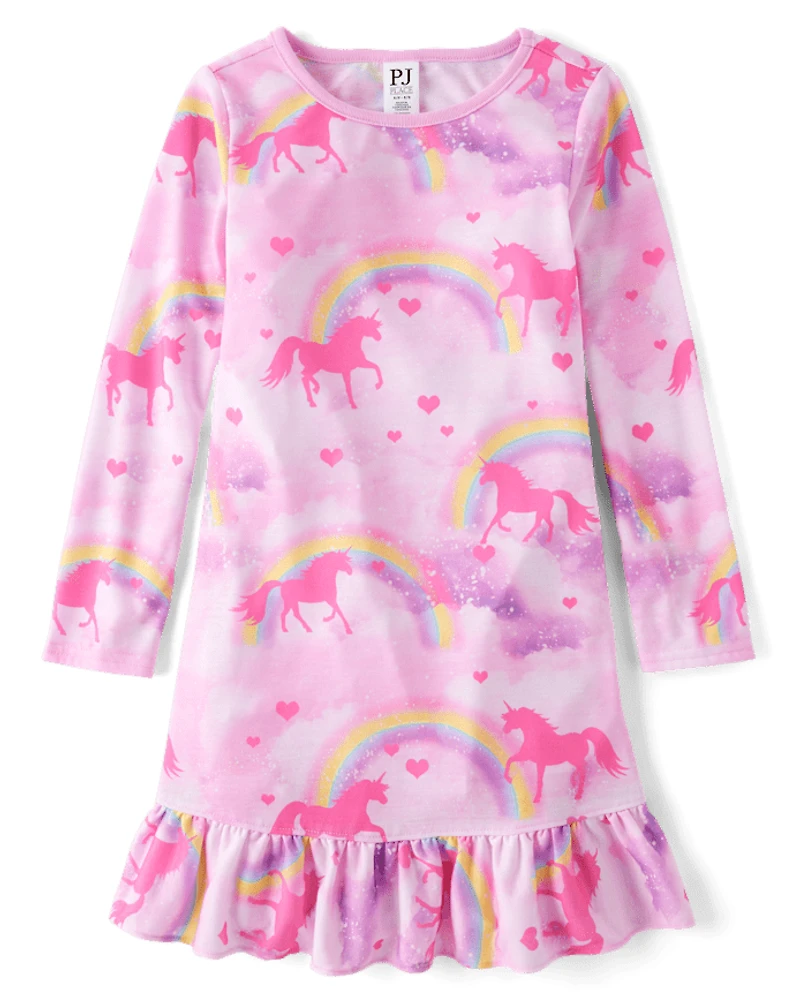 Nuisette à volants licorne arc-en-ciel pour filles