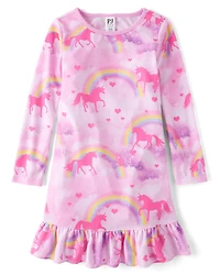 Nuisette à volants licorne arc-en-ciel pour filles