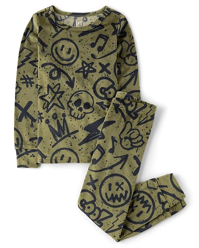 Boys Graffiti Velour Pajamas